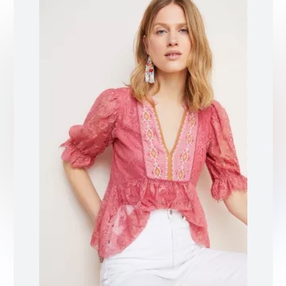 ANTHROPOLOGIE BLANK LONDON KIYANA LACE TOP - Picture 1 of 9
